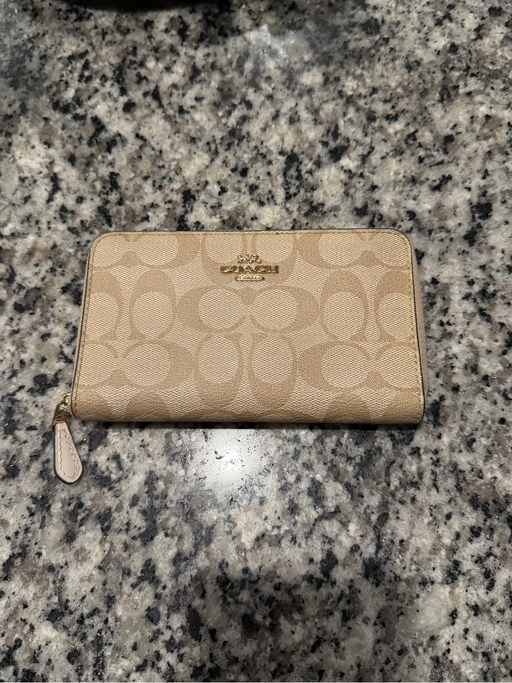 Coach Zip-Around Signature Wallet in Tan and Beige